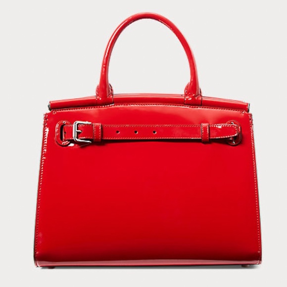 HOST PIC RALPH LAUREN COLLECTION RL 50 PATENT CALFSKIN TOP HANDLE IN RED - Picture 10 of 15